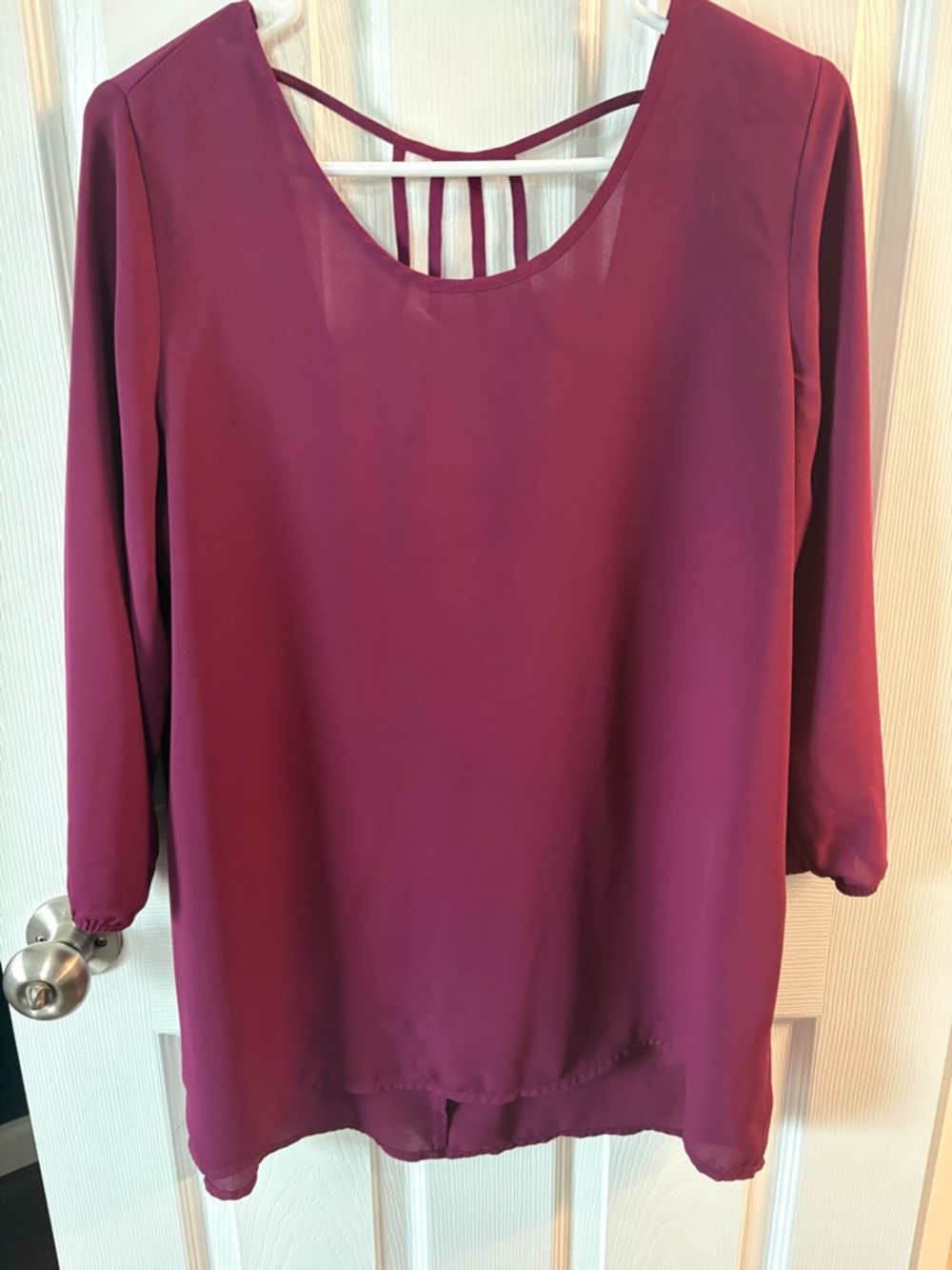 Maurices Plum Long Sleeve Blouse with Strappy Back